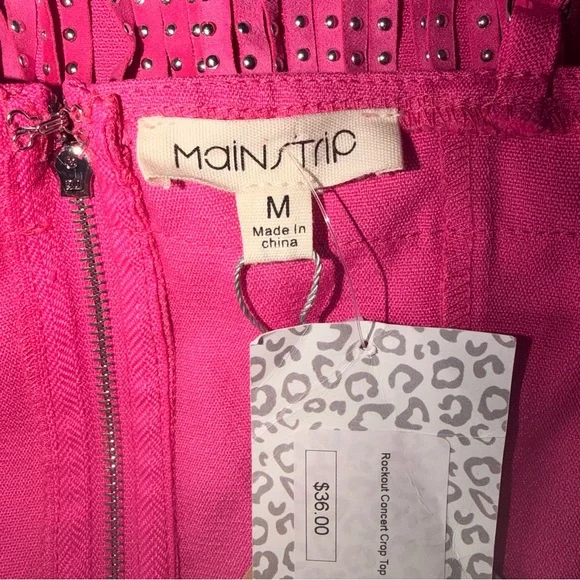 Main Strip Hot Pink Studded Fringe Crop Top - Picture 7 of 11